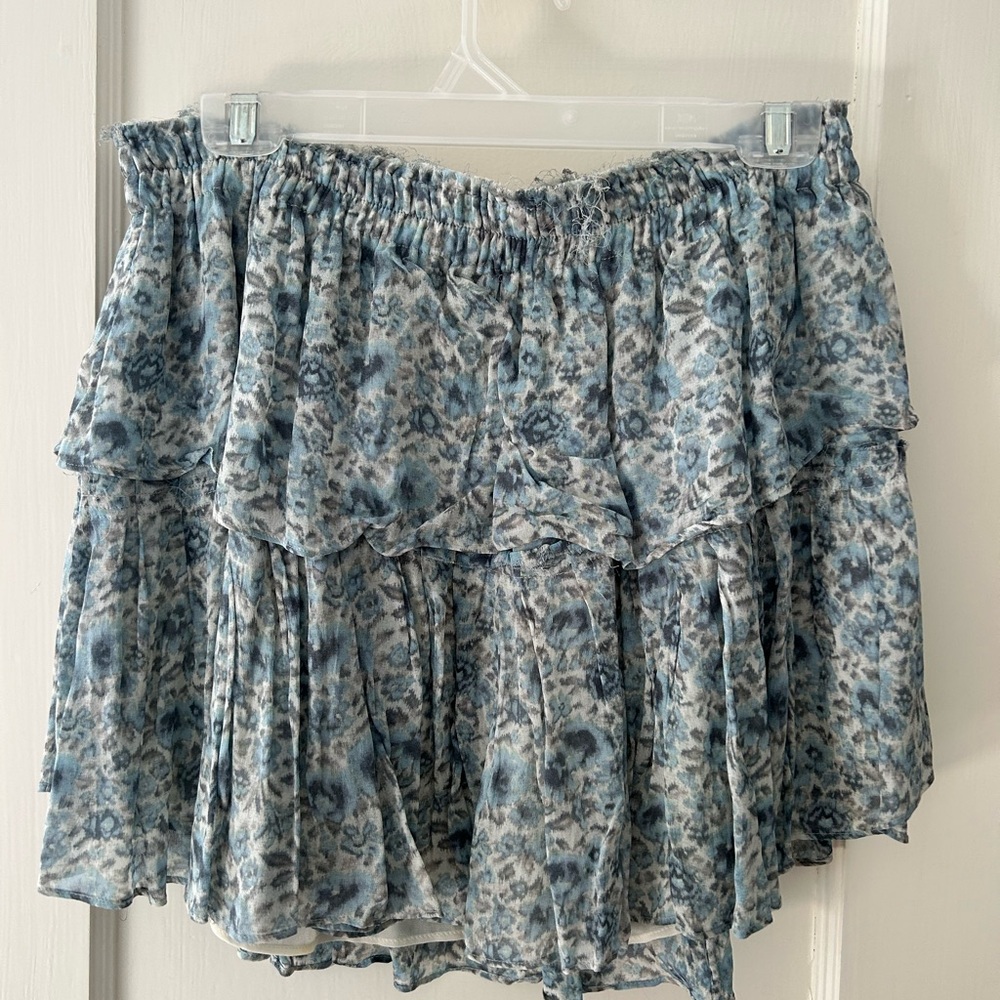 LoveShackFancy Blue Floral Mini Skirt